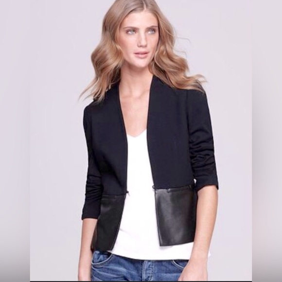 Bailey 44 Navy Black Vegan Leather Peplum Jacket Large - Picture 1 of 10